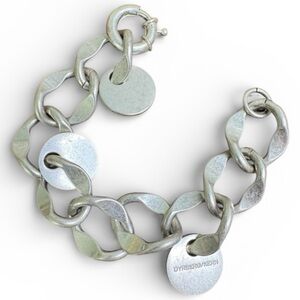 Dyrberg/Kern Bracelet Wavy Hammered Silver Tone Links Discs Chunky Copenhagen